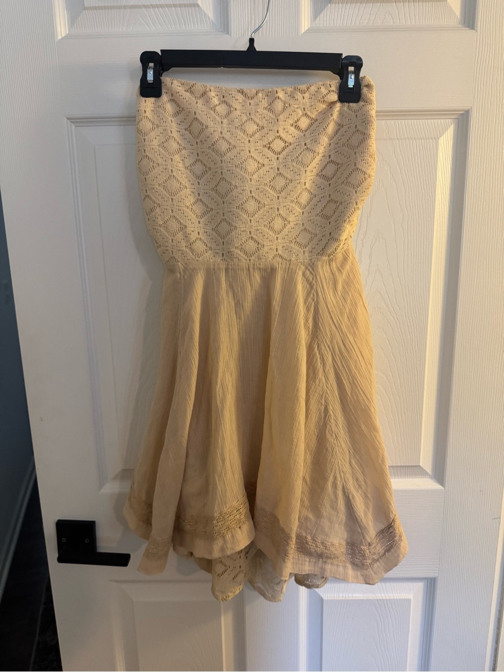 Free People Beige Cream Crochet Bodice Flowy Skirt Strapless Dress Size Large